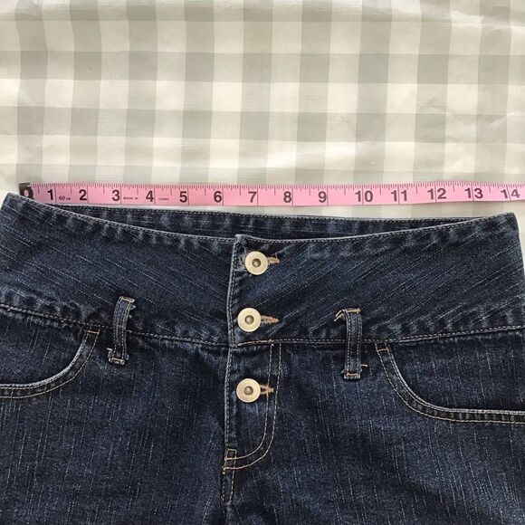725 Originals 100% cotton mini jeans shorts high rise waisted button fly size 7 - Picture 8 of 11